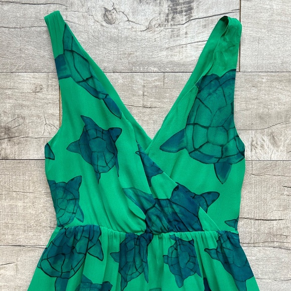 Anthropologie Moulinette Soeurs 100% Silk Green Turtle Indie Boho Dress 2 - Picture 2 of 12
